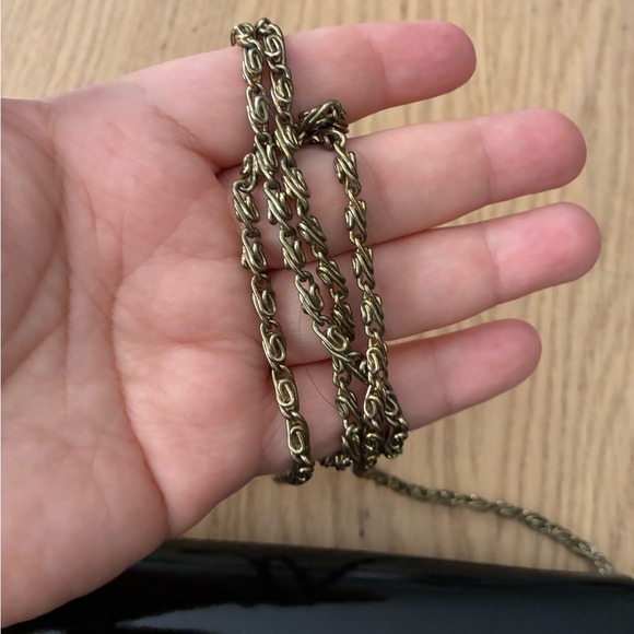 Vintage Patent Leather Envelope Clutch Cross Body Gold Chain Strap Black - Picture 5 of 8